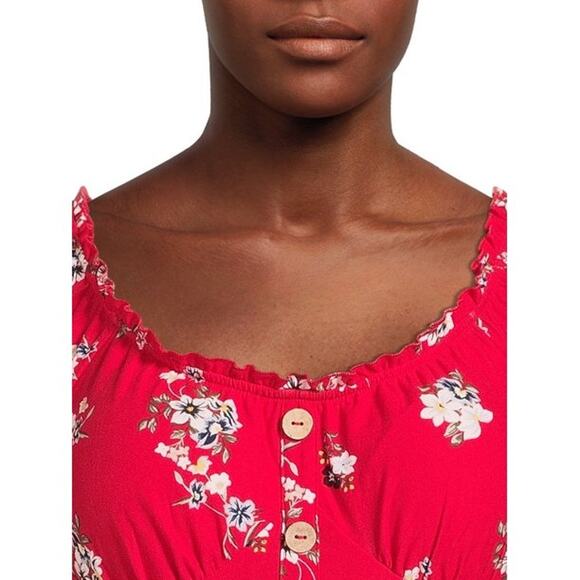 No Boundaries Red Floral Button Detail Knee length Long Sleeve Dress L - Picture 3 of 4